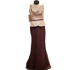 Floor length brown and tan formal dress, NWT